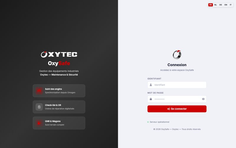 Oxysafe - page de connexion